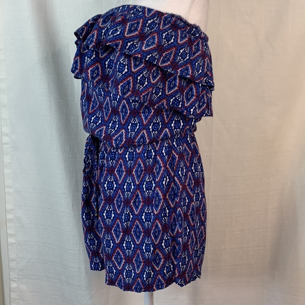 Aeropostale Blue Patterned Ruffled Sleeveless Romper - Picture 7 of 13
